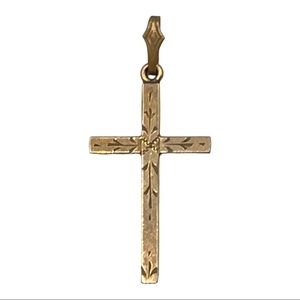 Vintage Signed 12K Gold Filled Etched Dainty Cross Pendant Religion Spiritual